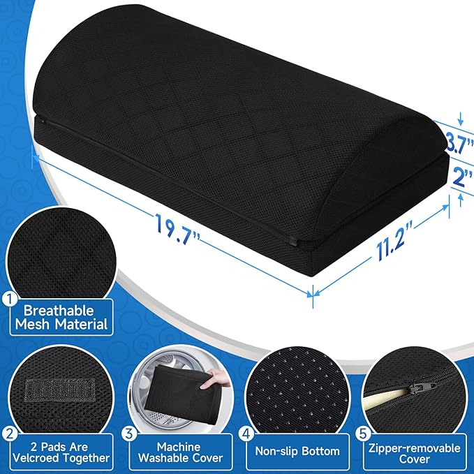 Foot Rest,Desk & Gaming Accessories,Foot Rest for Under Desk at Work,Comfortable Footrest with 2 Adjustable Heights & Removable Cover, Office Desk Accessories（Black-19.7 in）