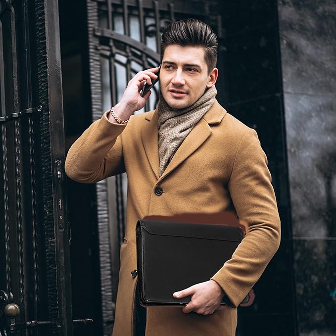 Free Engraved Name, Custom Portfolio, Genuine Leather Personalized Padfolio for Men, Engraved 3 Ring Binder Organizer, Business Portfolio with A4 Writing Pad, Handmade Customized Gifts, Black