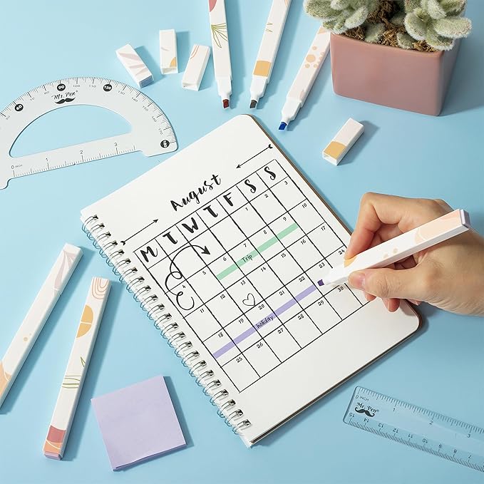 Mr. Pen- Aesthetic Highlighters, 6 pcs, Chisel Tip, Muted Pastel Colors, Boho Theme No Bleed Bible Highlighter Pastel, Highlighters Assorted Colors, Pastel Highlighter Set, Cute Highlighter