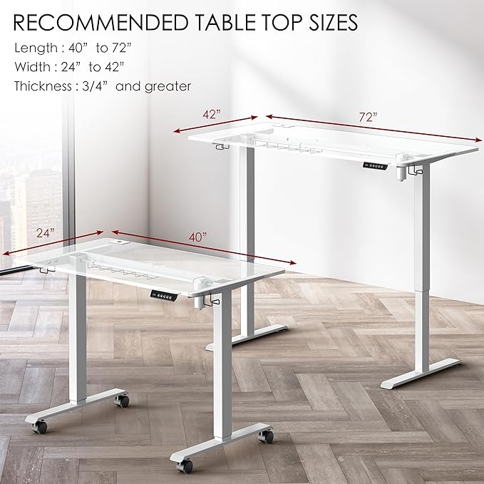 SHW Electric Stand Up Desk Frame Mobile Workstation | Ergonomic Standing Height Adjustable Computer Desk for Home and Office, White