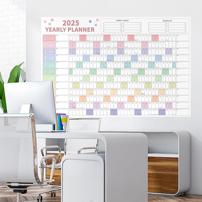 Ospelelf Wall Calendar 2025 Large 32'' x 48'' Dry Erase Calendar for Wall, 1 Yearly Laminated Family Calendar Planner, Use Jan 2025 - Dec 2025 2025 (Multicolor)