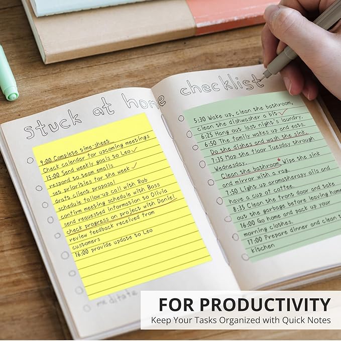 Lined Sticky Notes, 8 Pads, 4x6 inches Bright Sticky Note Pads with Lines, Colorful Self-Stick Note Pads, Perfect for Office Home School Desk Accessories, 35 Sheets/pad - Vibrant Colors