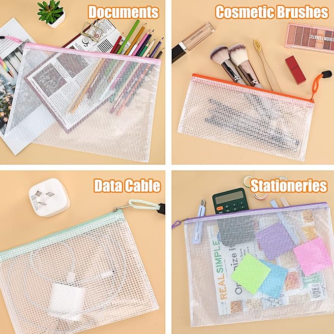 EOOUT 32pcs 8 Sizes Mesh Zipper Pouch, Waterproof Mesh Bags with Zipper, 16 Colors Travel Pouches, for Board Games Toys Storage, Travel Accessories, Documents Cosmetics School Office Supplies