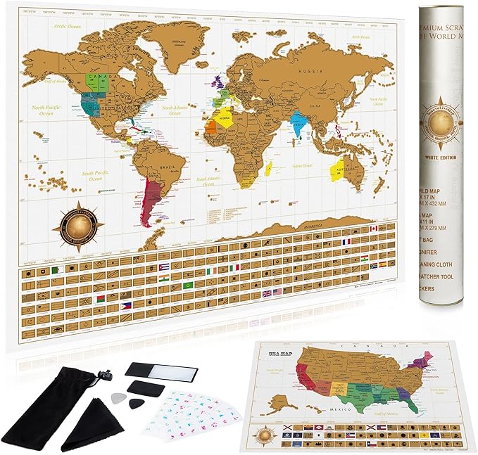 InnovativeMap Premium Scratch Off World Map Poster - Deluxe Scratch Off Map of the World with All Country Flags - Wall Art Travel Gift - Includes Accessories, 17 x 24 Inches - Black and Gold Edition