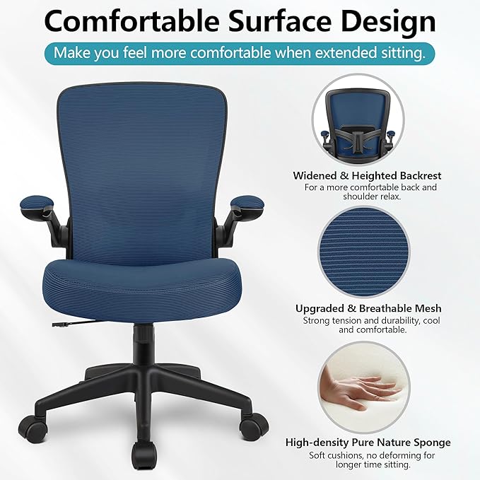 FelixKing Office Chair, Ergonomic Desk Chair Breathable Mesh Chair with Adjustable High Back Lumbar Support Flip-up Armrests, Executive Rolling Swivel Comfy Task Computer Chair for Home Office