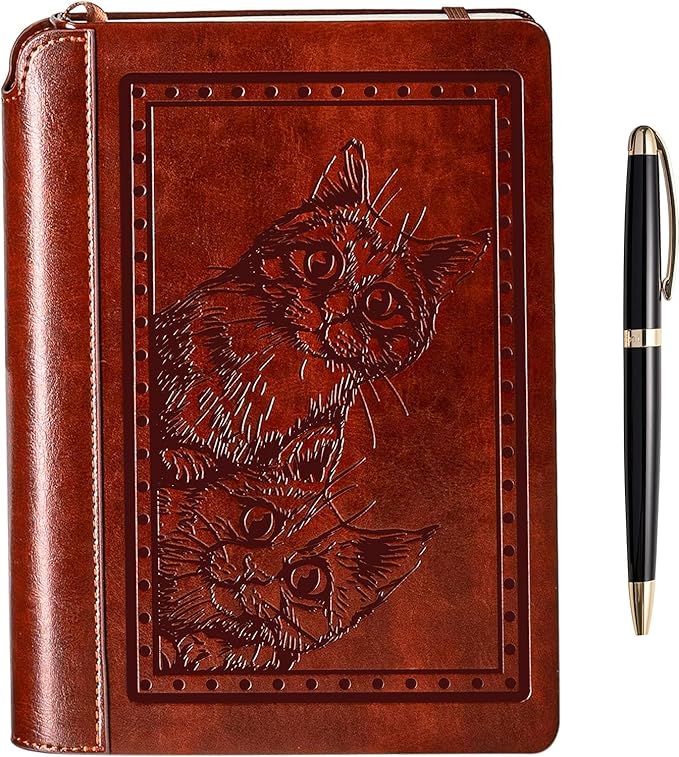 SETTINI® Lined Journal - Cat Journal for Writing Gift Set - Hardcover Vegan Leather, Includes Luxury Pen in a Unique Pen Holder, 192 Pages, 6 x 8.5 inches, Birthday Gifts for Women