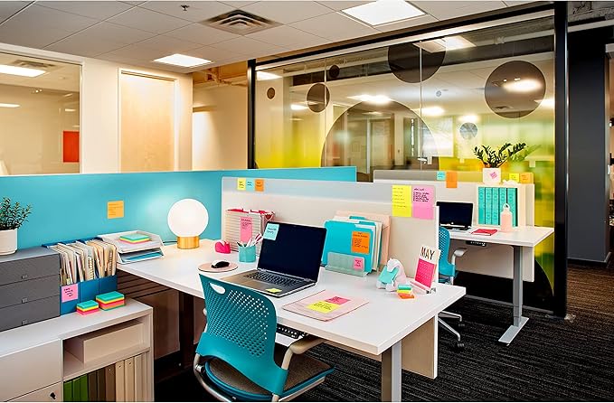 Post-it Super Sticky Notes, 12 Sticky Note Pads, 3 x 3 in., School Supplies, Office Products, Sticky Notes for Vertical Surfaces, Monitors, Walls and Windows, Supernova Neons Collection