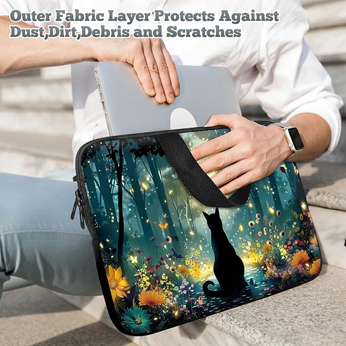 Universal Laptop Sleeve Tablet Case 12 inch, Glowworm Cat Slim Carrying Case Durable Handbag Travel Laptop Bag for Surface Pro 9 8 7/Laptop Go 2 3, MacBook Air 11/12