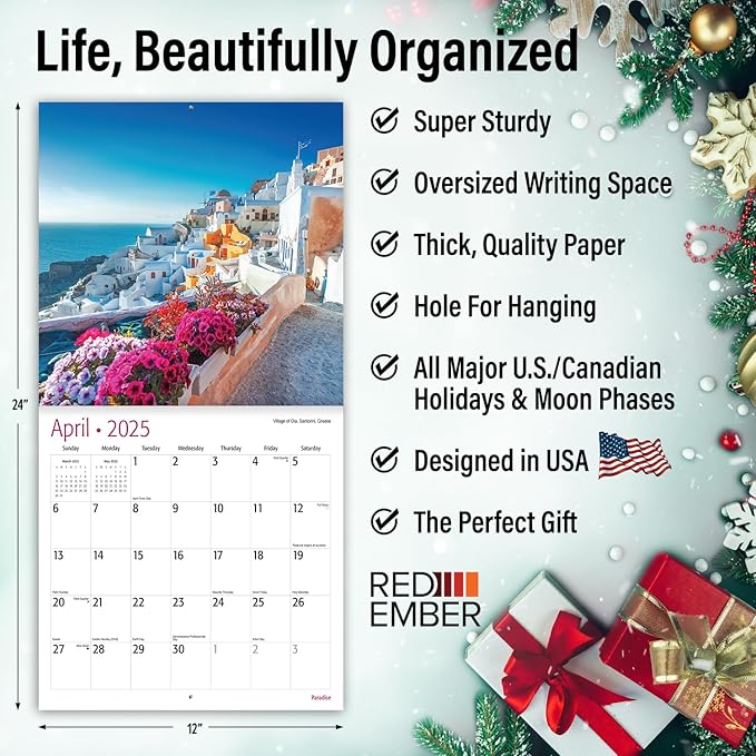 RED EMBER Paradise 2025 Wall Calendar 12 Month | 12" x 24" Open | Thick & Sturdy Paper | Giftable | Calendar 2025