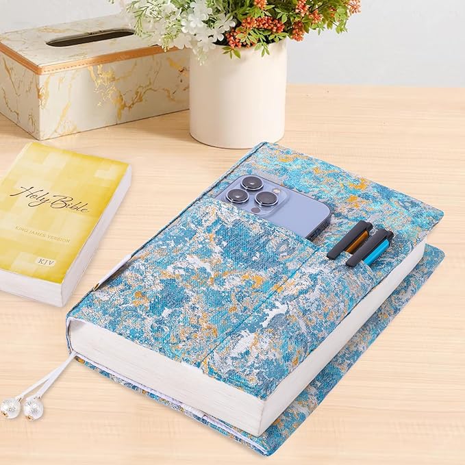 Book Covers with Cardholder - Fabric Dust Jackets for Books - Book Protector for Book Lovers - Book Covers for for Paperbacks,Hardcover,Bibles - Soft Cover Book Sleeve for AA Books
