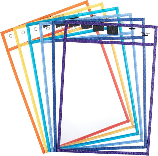 Mr. Pen- Dry Erase Pocket Sleeves, 10"x14", 6 pcs, Colorful Dry Erase Sleeves, Plastic Sleeves for Paper 8.5x11, Dry Erase Pockets Reusable Sleeves, Plastic Paper Sleeves, Dry Erase Sheet Protectors