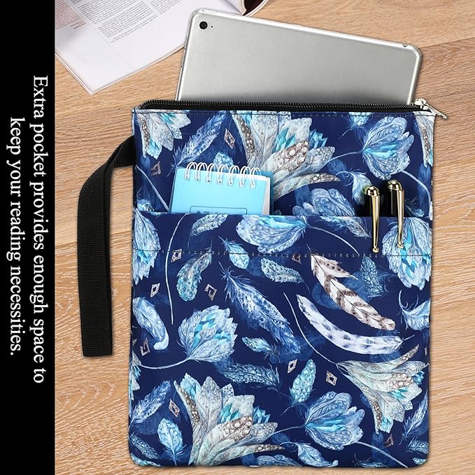DSIUE Book Sleeve Book Lover Gifts Book Protector with Zipper, Book Covers for Paperbacks, Book Pouch with Pockets, Book Accessories,11.4 X 9 Inch