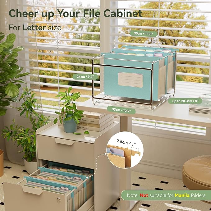 Wheat Straw Expanding Hanging File Folders,1.2" Accordion Pockets File Organizer, Large Capacity,Letter Size for Filing Cabinet,100% BPA Free, Return to Nature, Healthy Living-Sky Blue