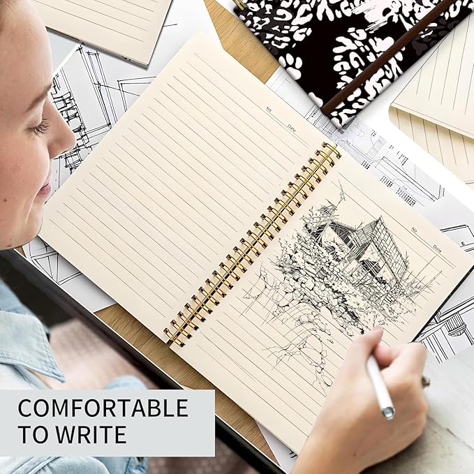 Spiral Journal Notebook, A5 Cute Notebooks for Women Men, College Ruled Hardcover Notebook for Work & Note Taking, 60 Pages Double-Wire Journals for Writing Black White Leopard