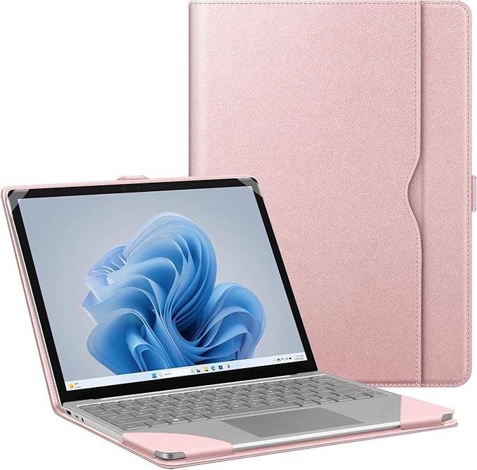 Fintie Sleeve Case for 12.4 Inch Microsoft Surface Laptop Go 3/2/1 (Model: 2013/1943), Premium PU Leather Protective Folio Book Cover with Large Pocket (Rose Gold)