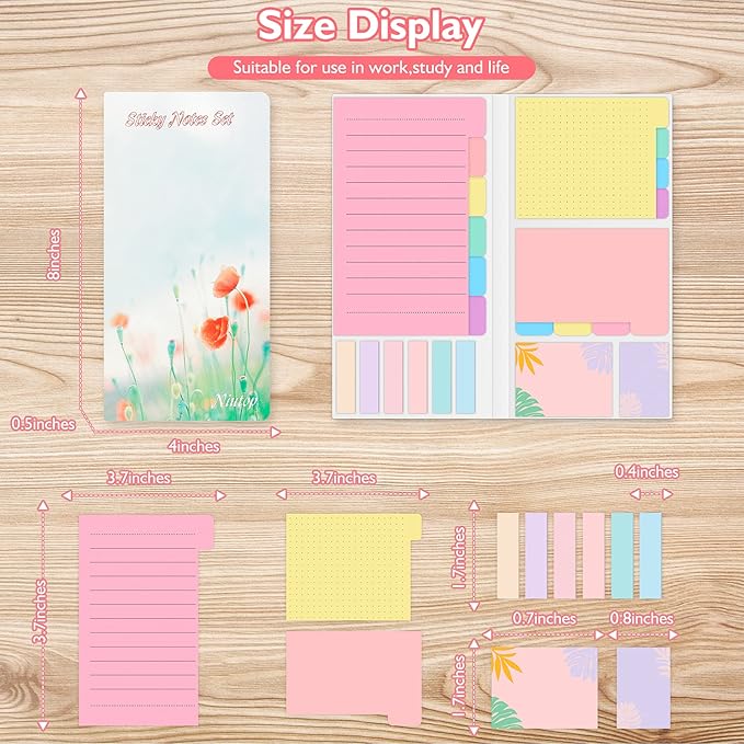 Sticky Notes Set, Post Self-Stick Notes Pads for Journaling Notebook Planner Study, Office Supplies College Essentials Back to School Supplies for High School Students Teen Girl Gifts Preppy