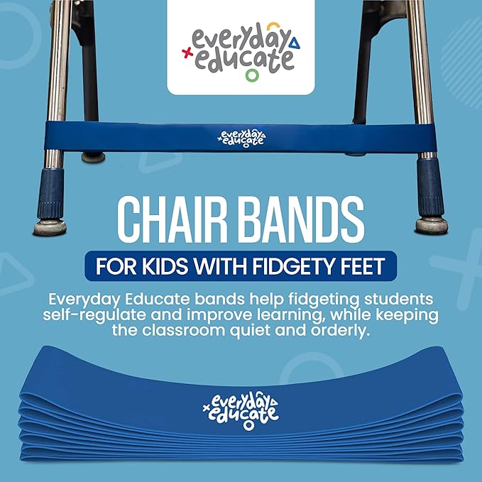 Chair Bands for Kids with Fidgety Feet - Fidget Bands for Classroom Chairs, Feety Bands, Sensory Flexible Bands, ADHD Chair Bands for kids, Anti-Snap Bands for Desk and Seats Blue (Pack of 24)
