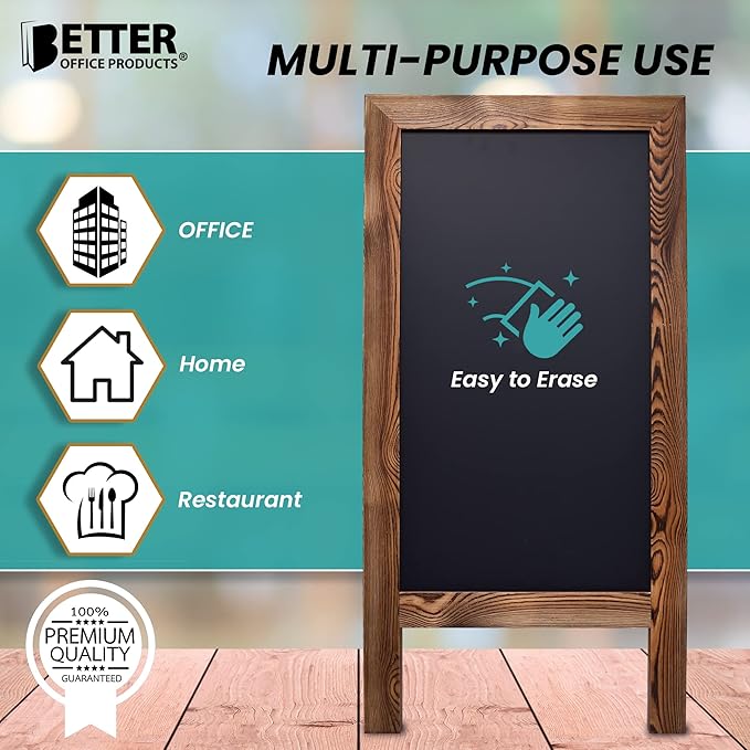Better Office Products Magnetic A-Frame Chalkboard Sign, Extra Large 20" x 40", Standing Chalkboard Easel, Deluxe Set with Multiple Accessories, Outdoor Sidewalk Sandwich Board Sign,(Rustic Brown)