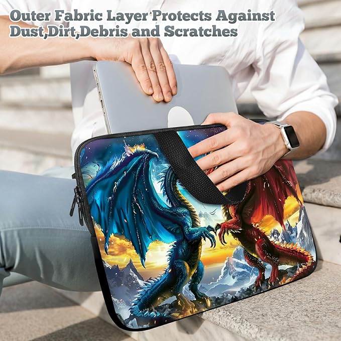 Universal Laptop Sleeve Tablet Case 12 inch, Blue Red Dragons Slim Carrying Case Durable Handbag Travel Laptop Bag for Surface Pro 9 8 7/Laptop Go 2 3, MacBook Air 11/12