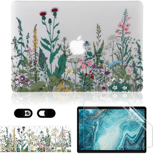 Case for MacBook Air 13.6 inch M3 A3113 M2 A2681 2024 2023 2022 Release with Liquid Display Touch ID, 5 in 1 Plastic Hard Shell&Keyboard Cover&Screen Protector&Webcam Cover, Garden Flower