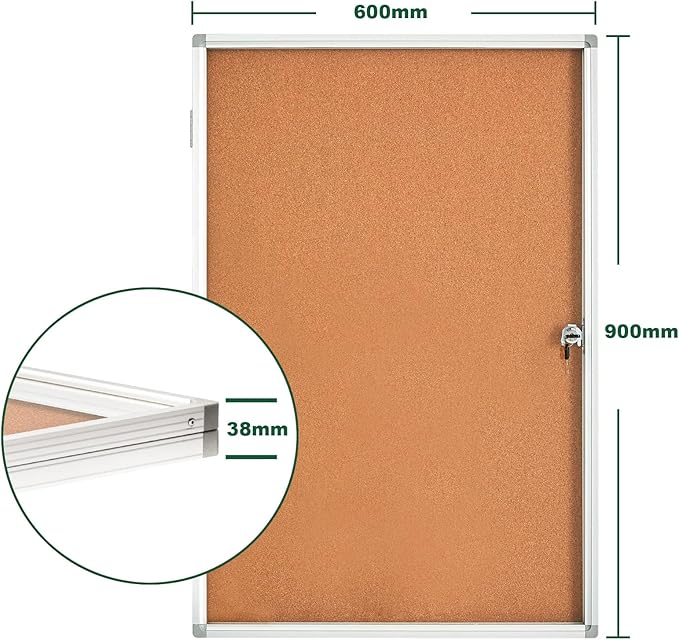BIBOC Enclosed Cork Bulletin Board Display Cases Tamperproof Notice Poster Memo Board with Aluminum Frame,36x24 inches (Cork)