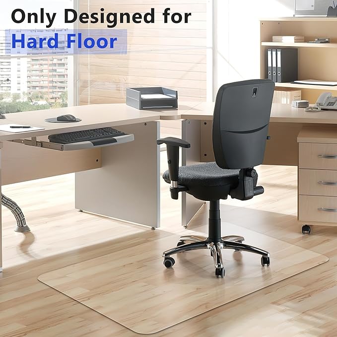 BesWin Office Chair Mat for Hard Floors, Fully Clear Desk Floor Mat for Rolling Chairs, 2mm Heavy Duty Floor Protector Mat for Home Office, Easy Glide, Flat Without Curling (36"×47" with Lip)