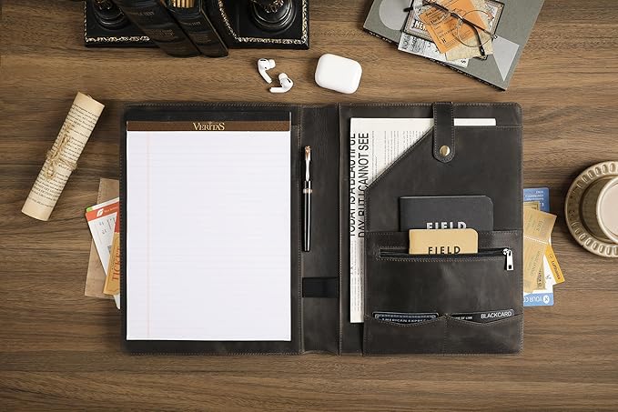 Personalized Leather Portfolio for Lefty, Engraved Leather Notepad Portfolio Binder, Custom Leather Legal Pad Padfolio, Christmas Gift for Him/Her (Notepad, Grey-Custom)