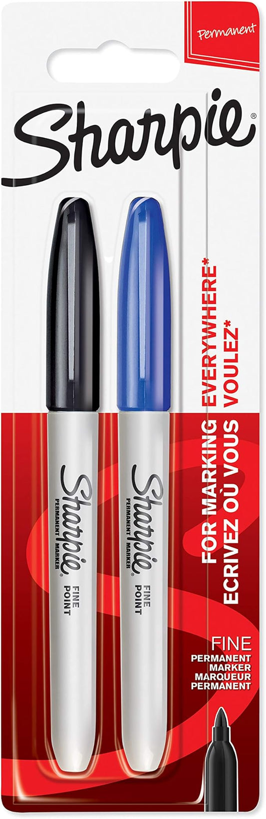Sharpie Permanent Markers | Fine Point | Black & Blue | 2 Count