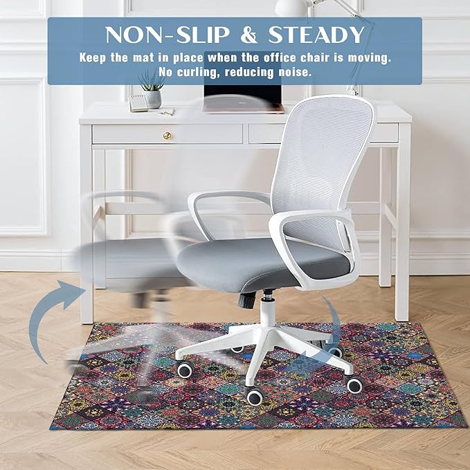 Office Chair Mat for Hardwood Floor Floral Mandala 48"x60" Computer Gaming Chair Mat Anti-Slip Office Rugs Floor Protector for Rolling Chairs Under Desk Rug for Home Office
