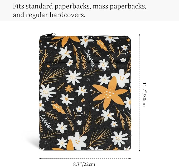 Book Sleeve Book Covers Book Protector Floral Printed with Zipper Washable Fabric for Teen Adult Book Lover Teacher Student(Medium,11 X 8.7 Inch)…