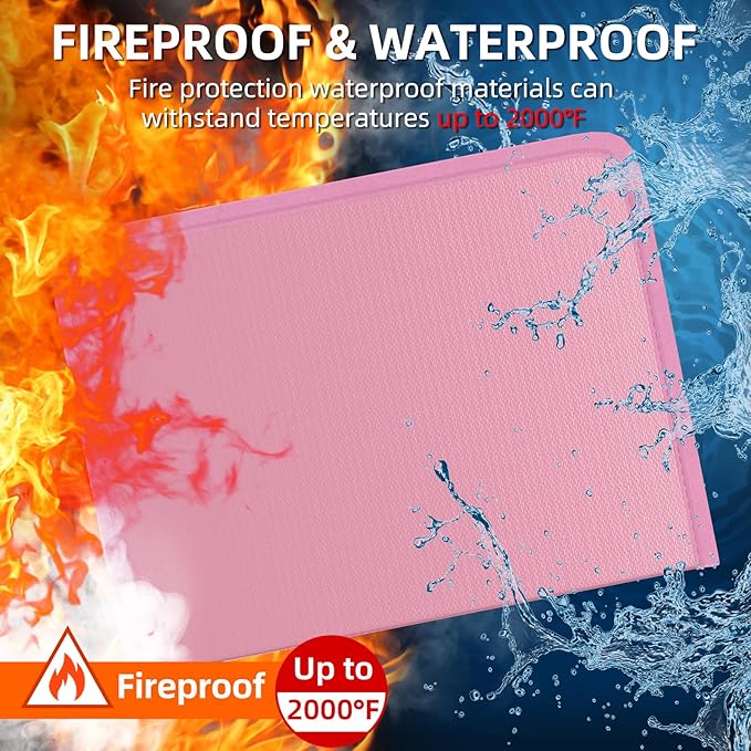 Fireproof Accordion File Organizer, Portable Expanding File Folder with Waterproof Zipper&Labels, Pink Document Organizer with 13 Pockets, File Organizer for Important Document/Paper Storage