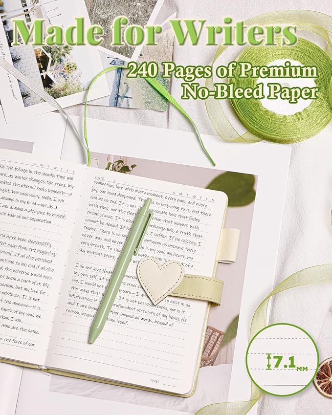 Journal for Women and Girls with Heart Buckle, 240 Pages Girls Diary Journal with Pen for Writing, Cute Daily Writing Journals for Women, B6 Pretty Journaling Hardcover Notebooks(Sage Green)