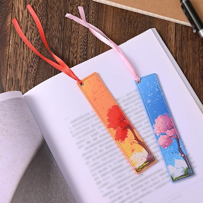 ZQZYMXQ 4Pcs Leather Cute Bookmarks for Women Girls, Aesthetic Pretty Bookmarks Four Season Tree Book Lover Gifts Teacher Gifts (Season Tree)