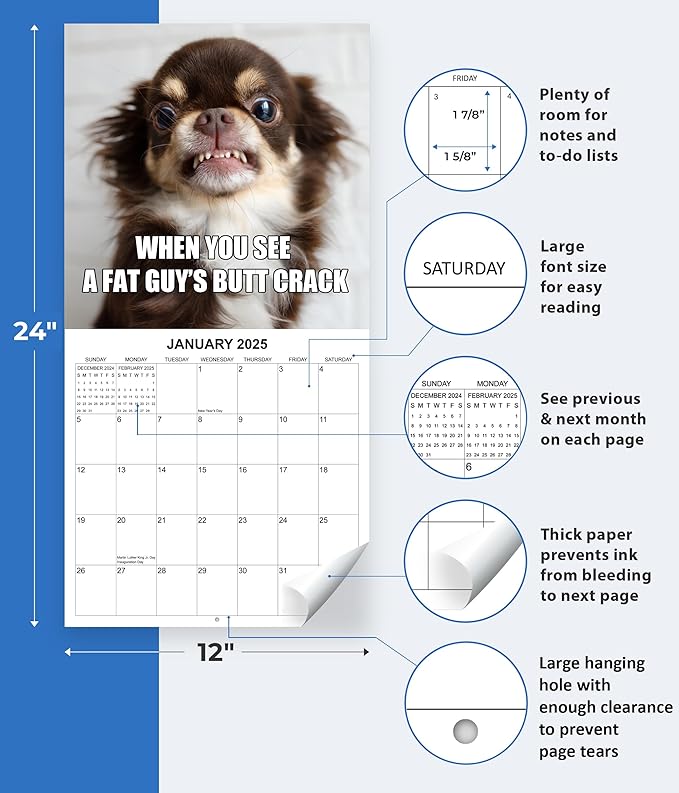 2025 Funny Dog Memes Monthly Wall Calendar | 12" x 24" | Thick Sturdy Paper | Dog Calendar 2024-2025