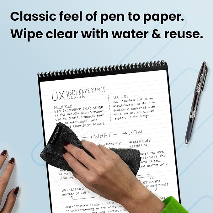 Rocketbook Flip Reusable Smart Notepad | Eco-Friendly, Digitally Connected Notebook for Ambidextrous Writers | Dotted & Lined Combo, 6” x 8.8”, 36 PG, Navy, with Pen, Cloth, and App Included