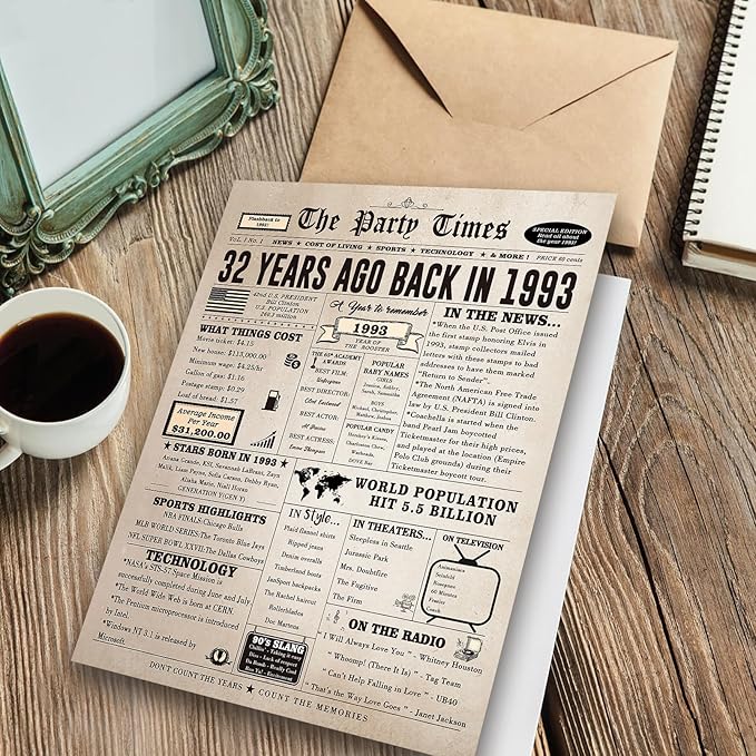 Vintage 32nd Birthday Gifts for Women Men, Happy 32nd Birthday Card for Son Daughter, Big 32 Year Old Birthday Card for Wife Husband