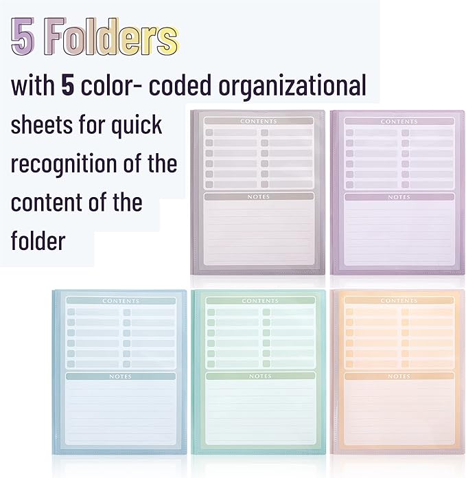 Mr. Pen- Plastic Folders with Clear Front Pocket, 5 pcs, Pastel Colors, File Folders with Fasteners for Documents
