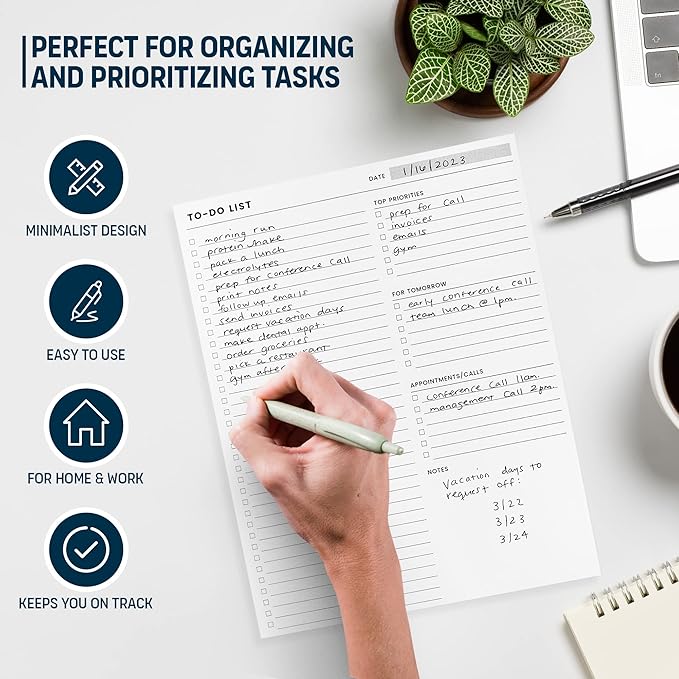 To Do List Notepad: With Multiple Functional Sections - Large Size 8.5x11" 52 Sheets - Tear Off Daily Planner Notebook - Task CheckList Organizer Agenda Pad for Work - Note, Plans, Goals, Grocery, and