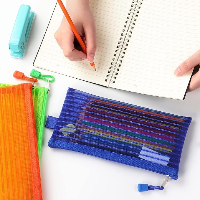 Tamaki 10 Pack Zipper Mesh Pouch Pencil Pouch Multicolor Pen Bag Multipurpose for Office Supplies Travel Storage Bags, 10 Colors