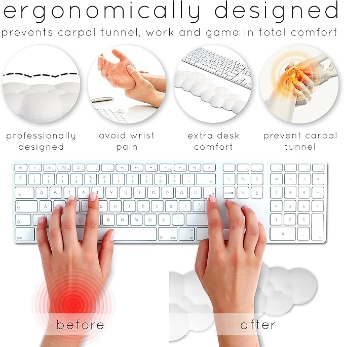 Qloud Cloud Wrist Rest Keyboard Wrist Rest for Computer Keyboard Pad, Cloud Keyboard Wrist Rest, Wrist Pad for Keyboard, Memory Foam, Non Slip Base, Comes with Mouse Pad - Slate Blue