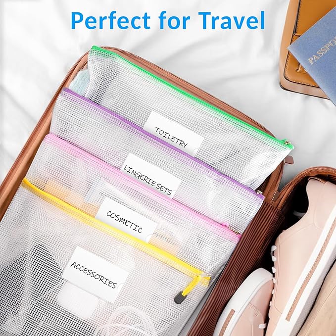 Sooez 14 Pack Mesh Zipper Pouch Bags, A4 Letter Size, Zipper Bags with Label Pocket, Waterproof Zipper Pouches for Classroom Organization, Board Game Storage, Document Bag for Office School Supplies