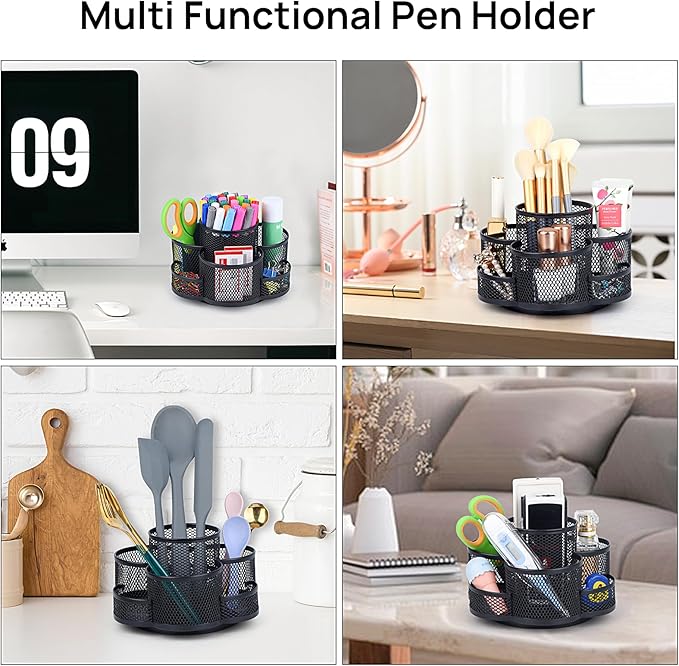Pen Holder for Desk, Rotating Pencil Holder, Cup Holder for Desk Office, Pen Organizer in Black