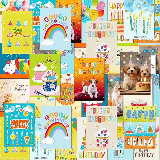 200 Set Unique Happy Birthday Card Bulk with Envelope and Sticker Blank Greeting Card Large 5 x 7 Inch Suitable for Office Kids Women Men, 20 Styles(Pastel Style)
