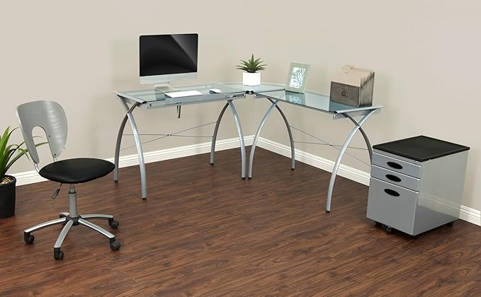 SD STUDIO DESIGNS Futura LS WorkCenter with Tilt Top Adjustable Drafting Table Craft Table Drawing Desk Hobby Table Writing Desk Studio Desk, Silver / Blue Glass
