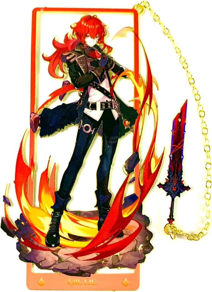 Metal Bookmarks - Genshin Impact Diluc Bookmarks Tabletop Decoration with 3D Display Box - Ideal Gifts for Book Lovers