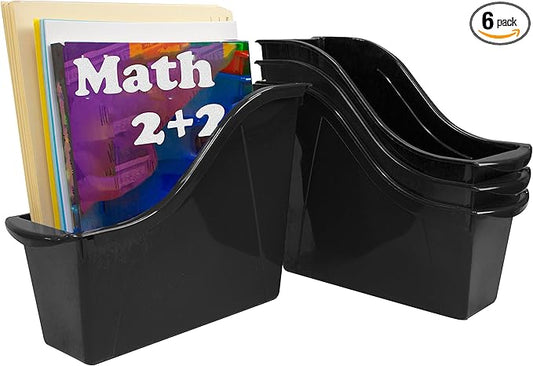 Storex Small Book Bin, Linking Storage Bins, Dry Erase Surface, 11.75" x 8.5" x 4.5", Onyx, 6-Pack, Oynx