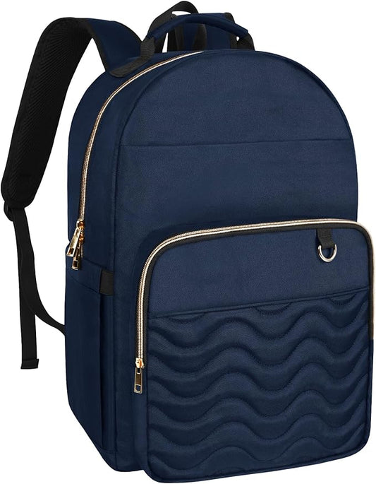 Travel Laptop Backpack for women, Work Backpack Woman with USB Charging Port, Water Resistant College Backpack, Stylish Quilted Girls Backpack Casual Daypack for 15.6 Inch Laptop, Navy