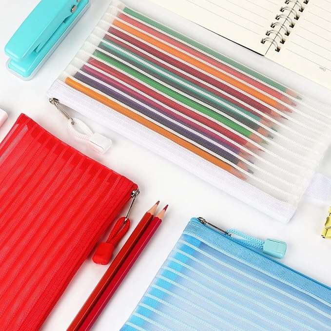 Tamaki 10 Pack Zipper Mesh Pouch Pencil Pouch Multicolor Pen Bag Multipurpose for Office Supplies Travel Storage Bags, 10 Colors