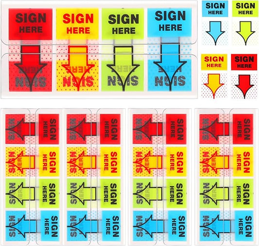 500pcs Sign Here Stickers, Arrow Labels Stickers Adhesive Sign Here Tabs Sign Post Here Flags for Documents Notebooks Home Office School Supplies (4 Colors)