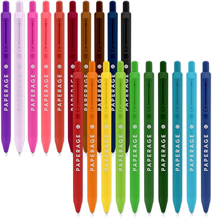 PAPERAGE Gel Pens With Retractable Medium Point (0.7mm), 20 Pack Colored Gel Pens, Assorted Colors, Smooth Writing Pens For Journals, Notebooks, Note Pads, Drawing, Office & School Supplies